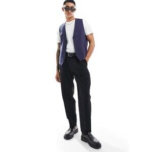 French Connection Sz 42 Vest In Marine Blue Rayon Blend V-Neck Casual ASOS New